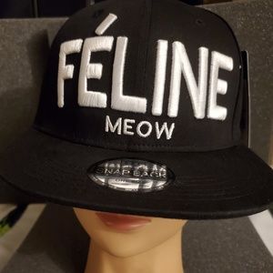 feline logo black snap back hat